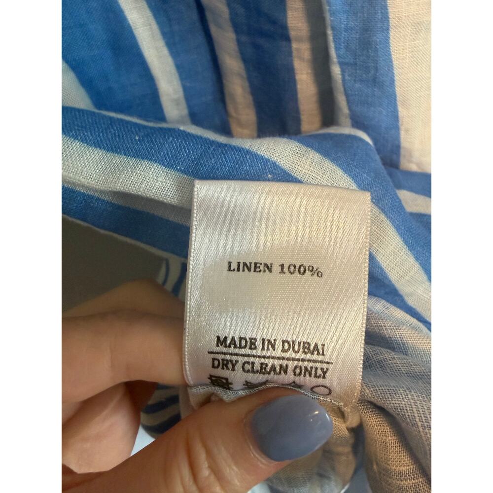 Bambah Beach Blue and White Sicily Striped 100% Linen Midi Skirt sz 12 - Picture 6 of 10